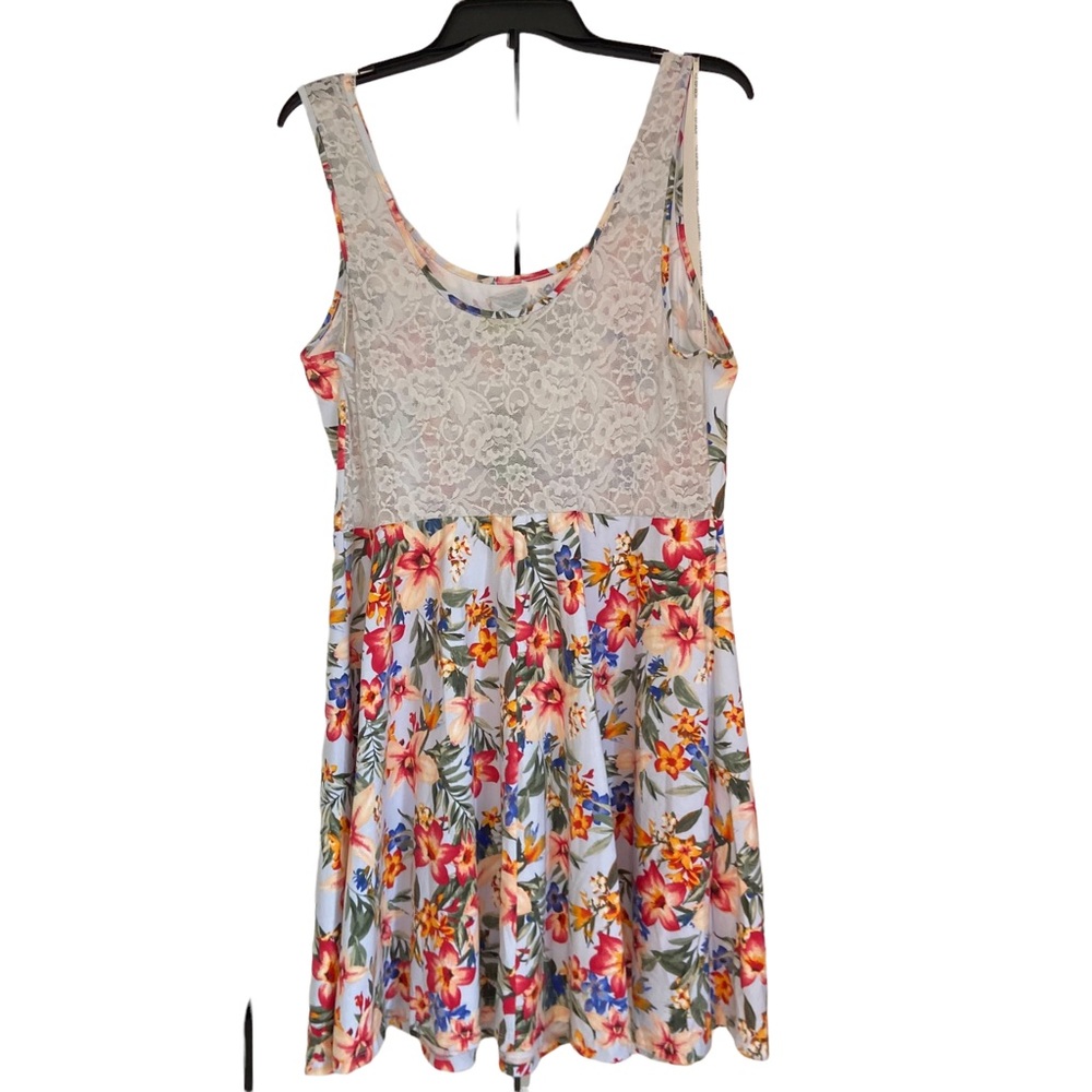 Women’s 1X Forever 21+ fit and flare skater dress tropical print with lace back - Picture 2 of 9